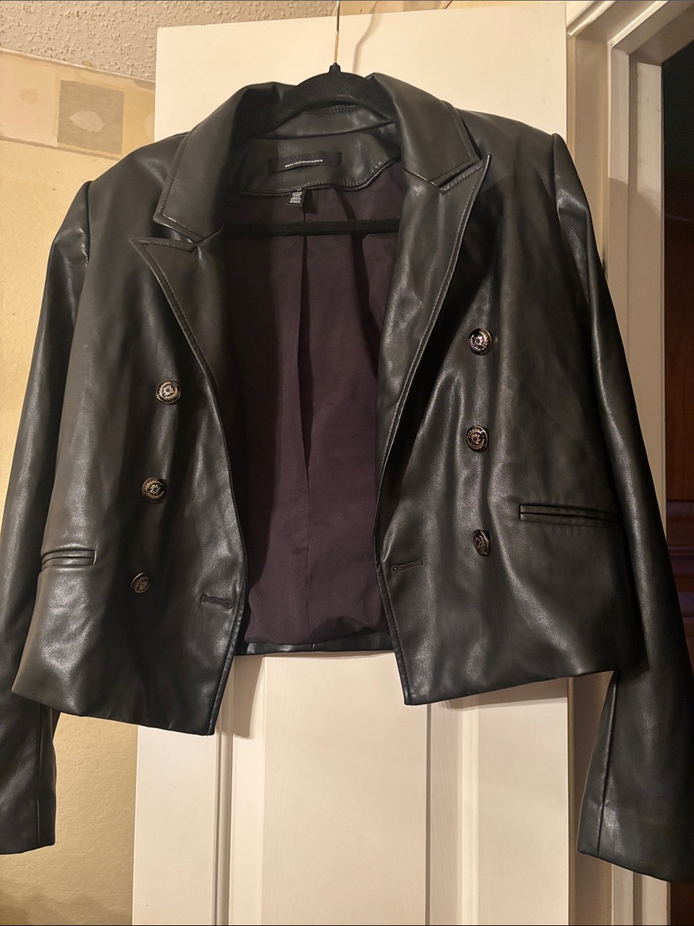 White House Black Market Black Faux Leather Double-Breasted Blazer